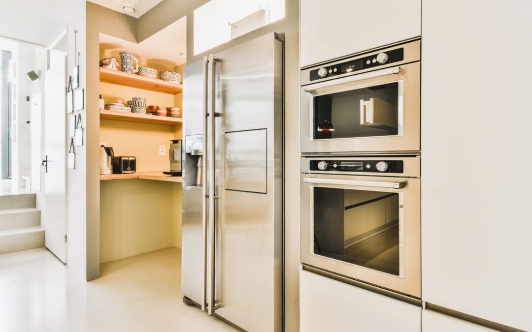 Stainless steel appliances in a kitchen